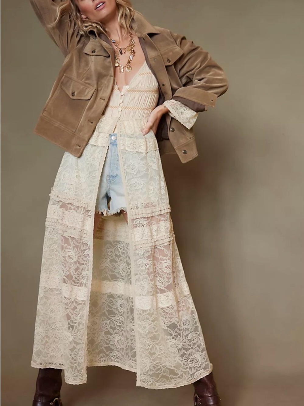 🆕Bnwt Sweet Saloon Maxi Bodysuit Free People Cream Lace Maxi Dress